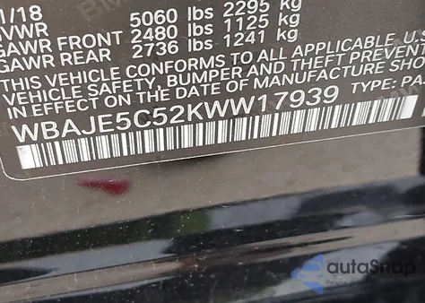 2019 BMW 540I z USA, uszkodzony, nr VIN WBAJE5C52KWW17939